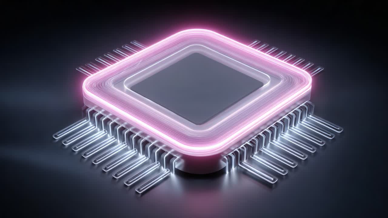 A Stunning Visual Contrast of a High-Tech Processor with Glowing Neon Accents, Highlighting the Beauty of Modern Computational Design and Advanced Technology Innovation