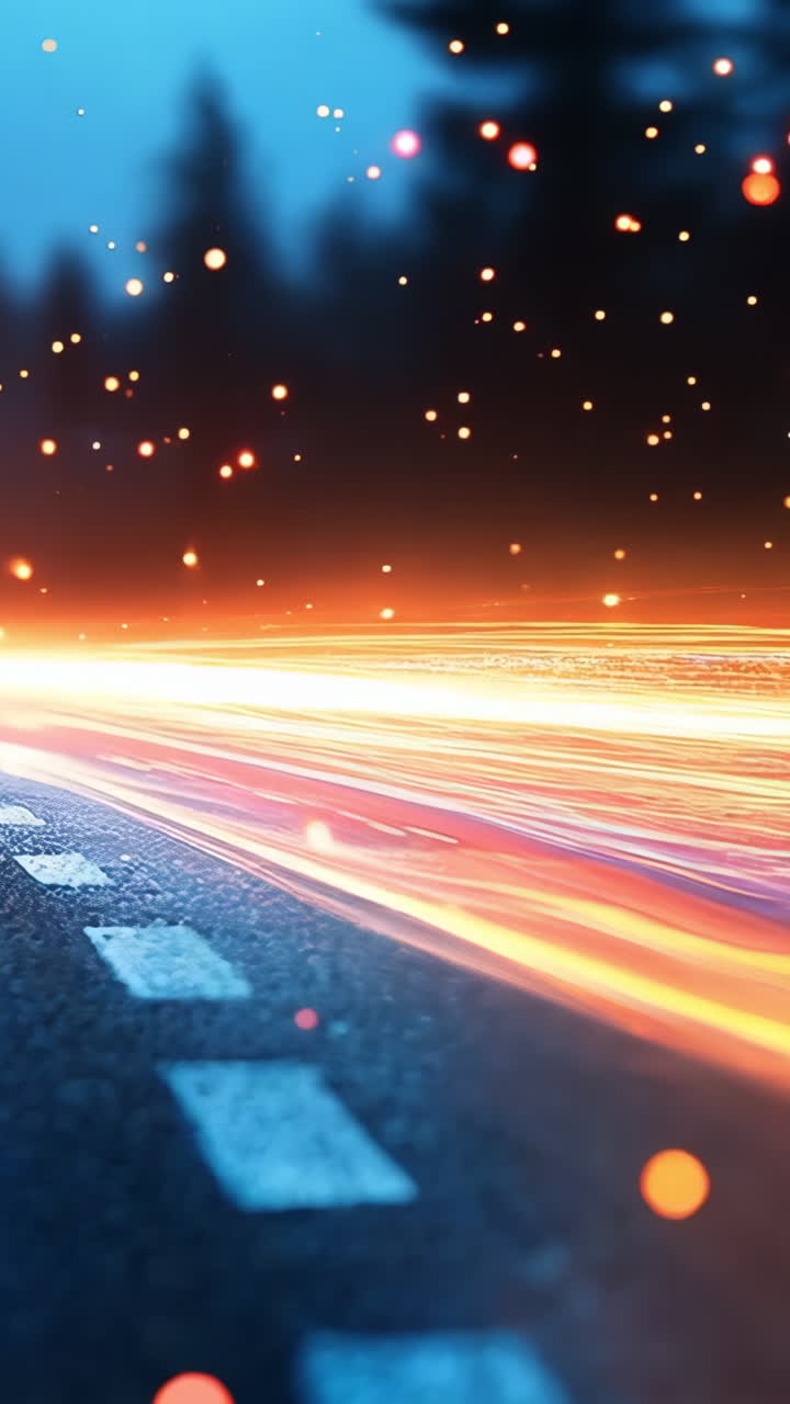 A blurry image of a road with a bright orange line. The image has a sense of motion and energy, as if it were a photograph of a car speeding down the road