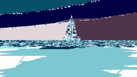 regionized multicolored painting animation of sailboat sailing