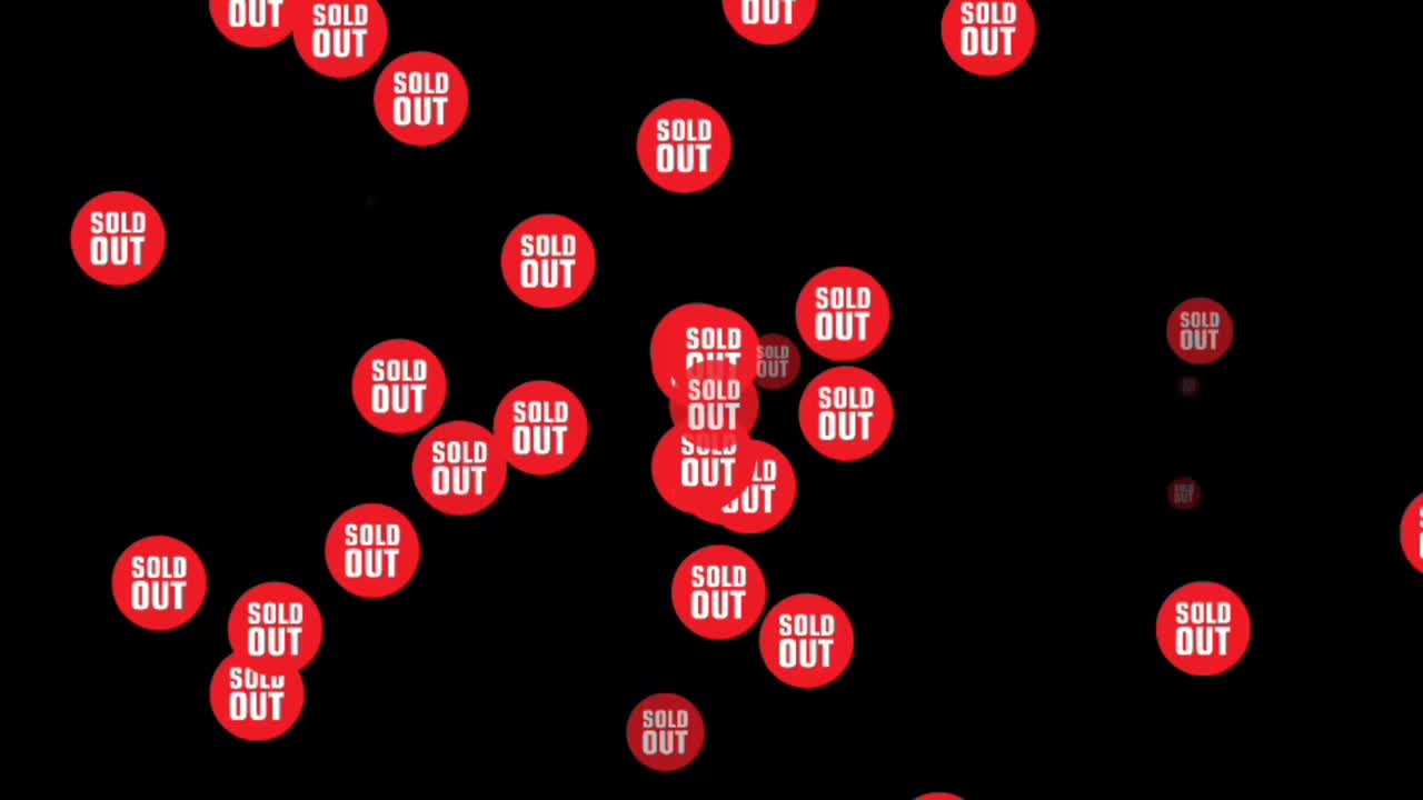 Illustration animation cartoon of icon red sold out text with raindrop effect and black screen background