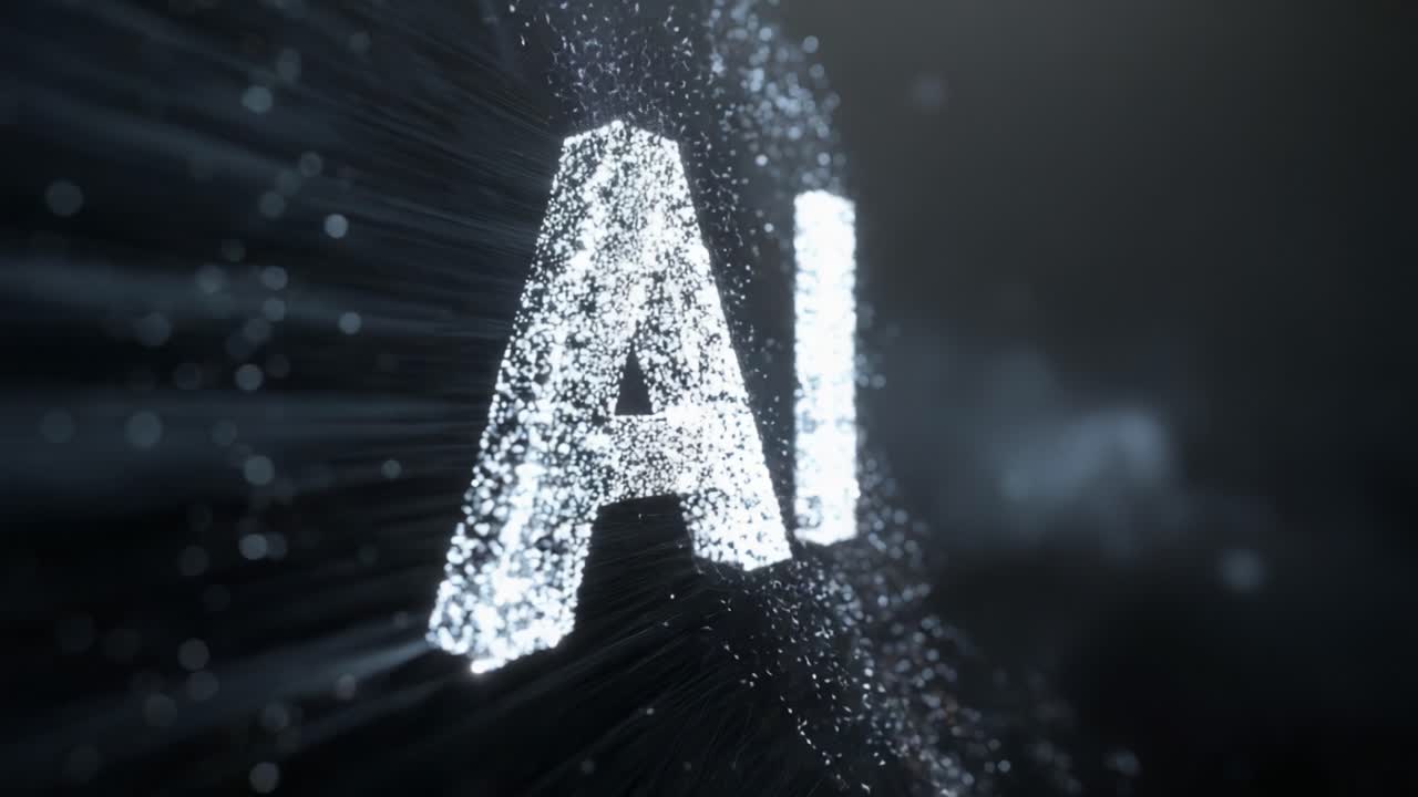 A Stunning Visualization of Artificial Intelligence Represented by Sparkling Particles Forming the Letters 'AI' in a Dynamic and Engaging Motion Sequence