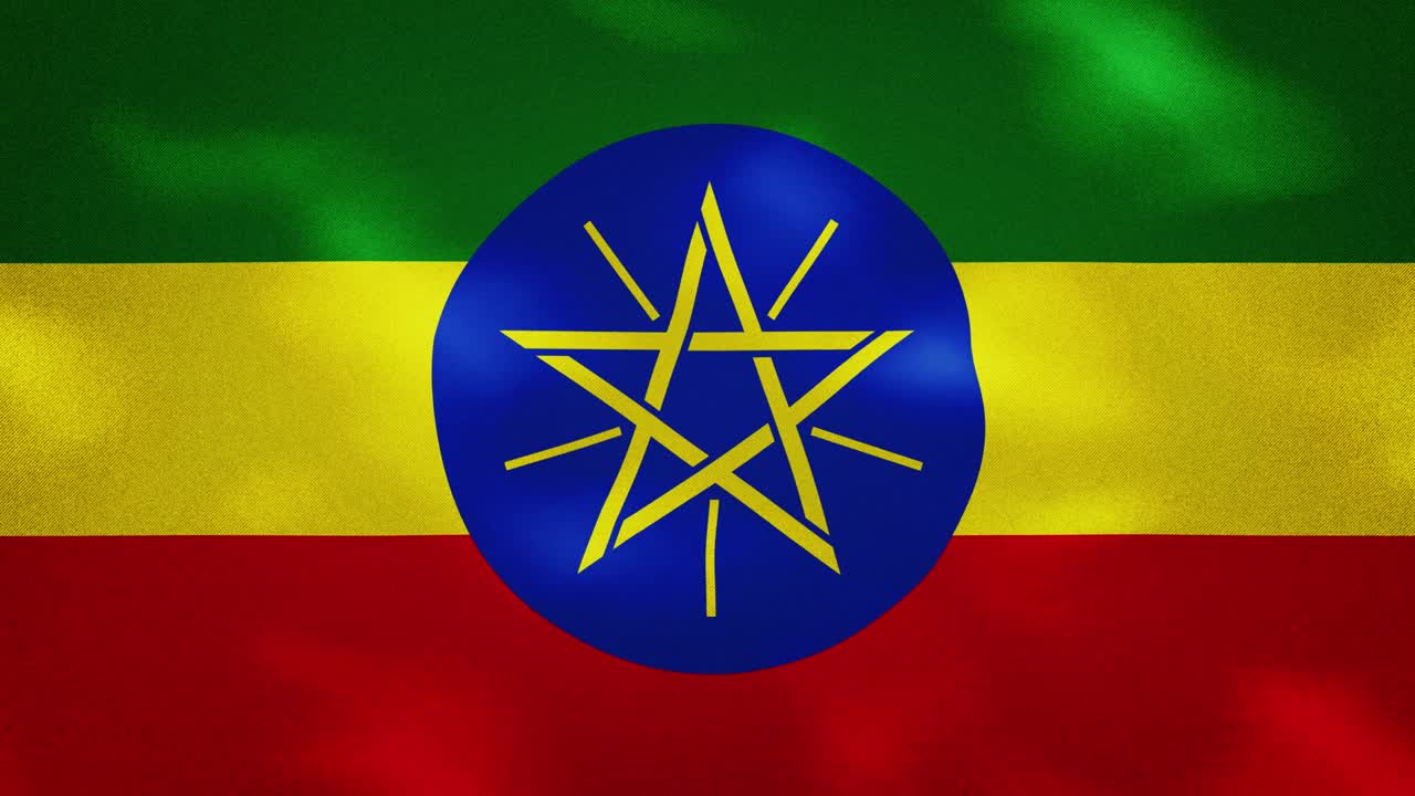 Bandiera dell'Etiopia in tessuto denso che sventola, loop di sfondo