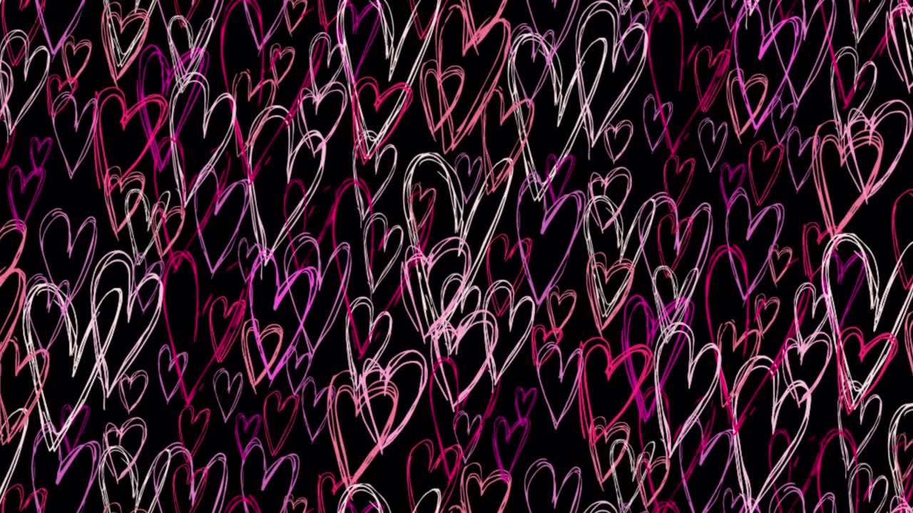 Beautiful hearts on black graphic motion