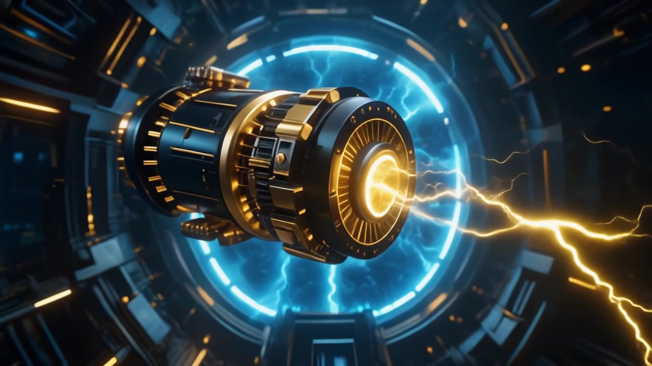 Futuristic Energy Core Generating Electrical Arcs in Sci-Fi Chamber