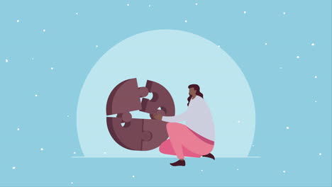 elegante mujer de negocios afro con animación de rompecabezas