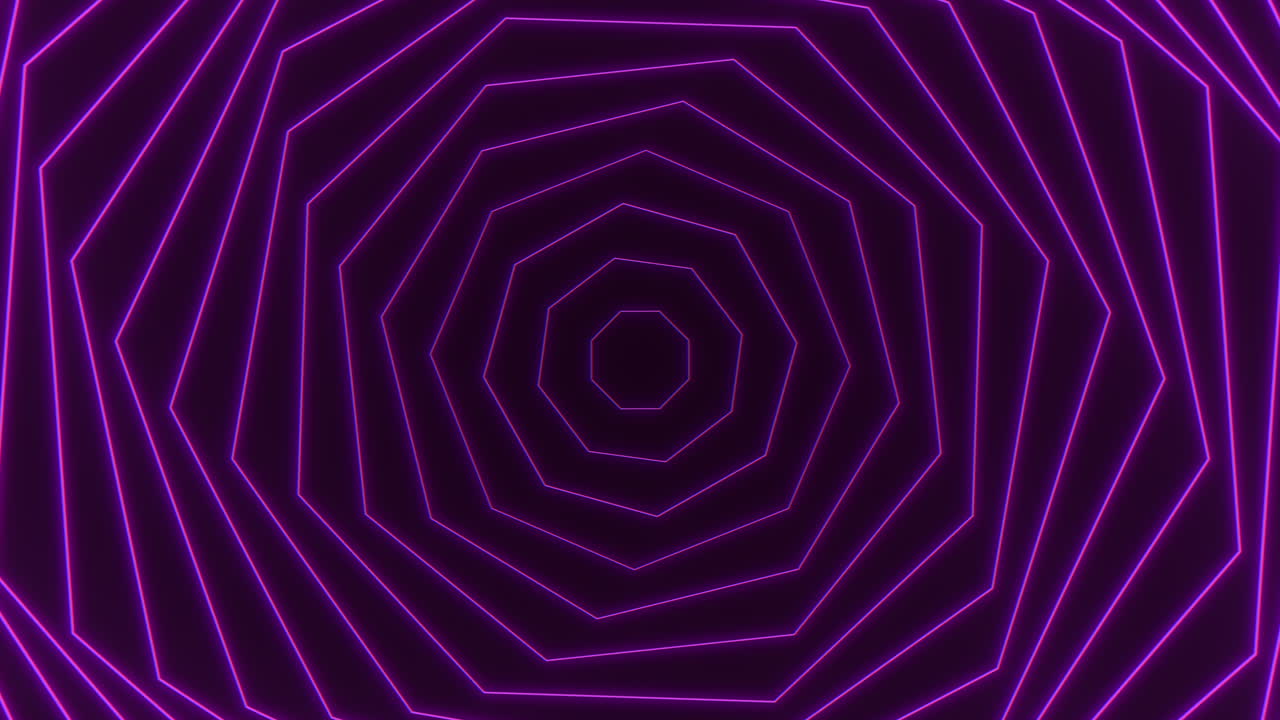 Neon purple spiral hexagons pattern on dark black space