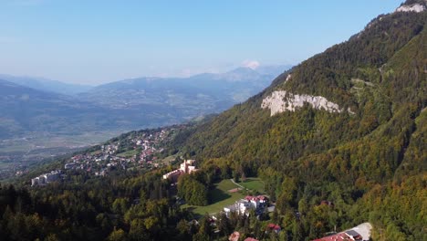 Aerial-view-of-Passy-and-Arve-valley-in-the-french-Alps,-Haute-Savoie