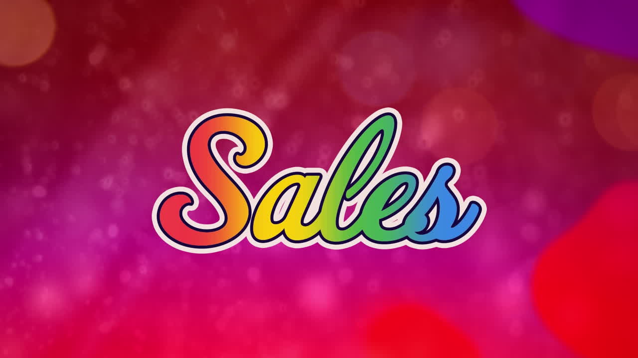 animación de la palabra ventas en letras coloridas en un fondo de lámpara de lava roja y rosa