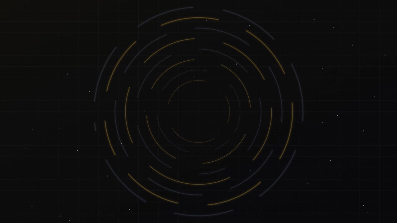 Abstract Motion Graphic of Rotating Concentric Circles on Dark Grid Background