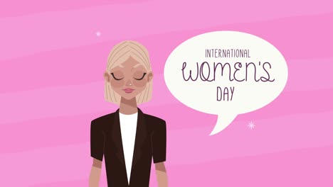 happy womens day lettering with blond woman