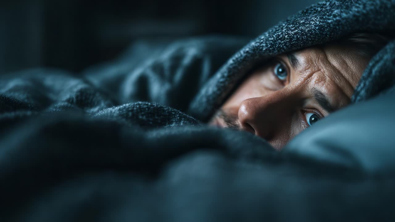 Serata Accogliente: un Profondo Momento di Riflessione Catturato in una Stanza Fiocamente Illuminata, che Mostra la Contemplazione Pacifica di una Persona Avvolta in Calde Coperte