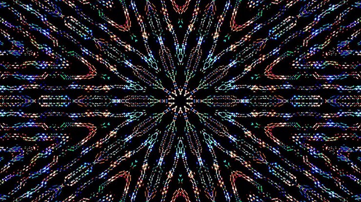 abstract lines colorful light shining round shape in center, black background