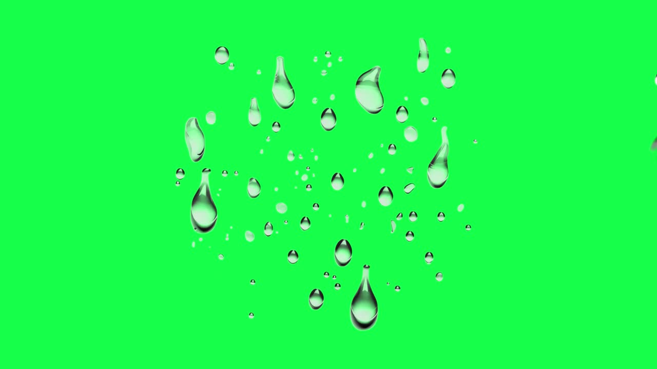 Rain drops animation, transparent 4K video, green screen