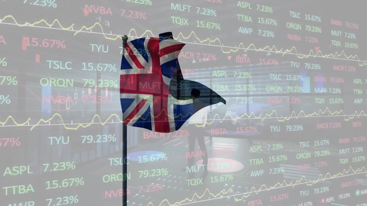 회의에서 유리 밖의 사업가들에 대한 금융 데이터 처리의 애니메이션