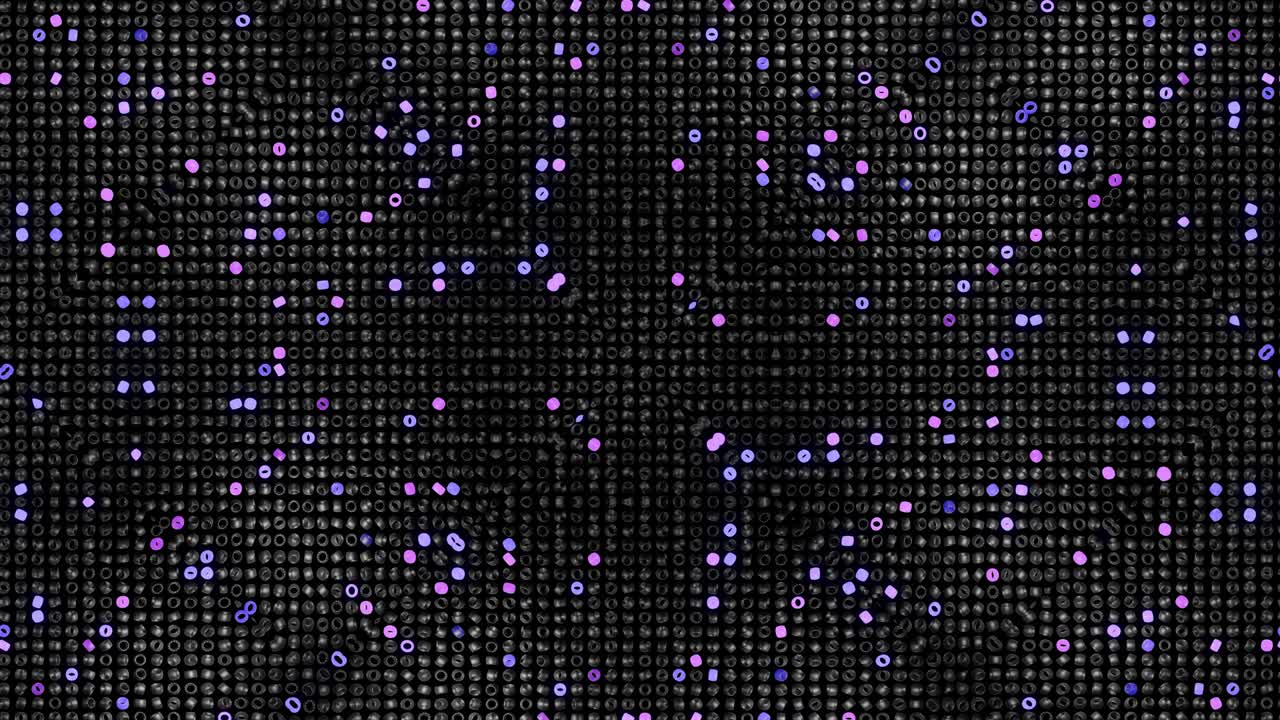 Looped abstract symmetrical background, 3d elements light up like bulbs with multicolor neon light. Bg for show or events, exhibitions, festivals or concerts, music videos, VJ loop for night clubs.