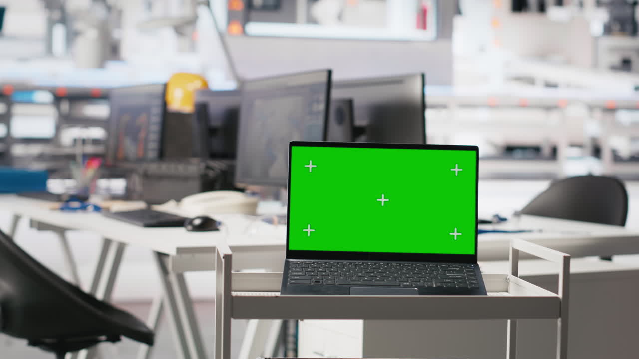 Chroma key display in photovoltaics factory used to oversee production line