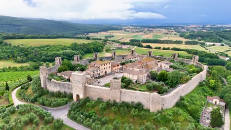 italy, tuscany, siena. aerial view of the medieval village of monteriggioni_2