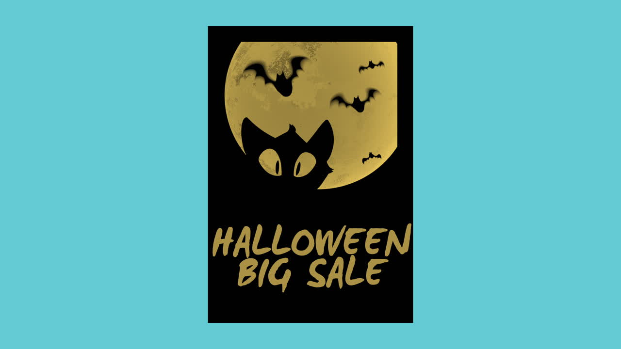 gran venta de halloween con gato y murciélagos en la noche