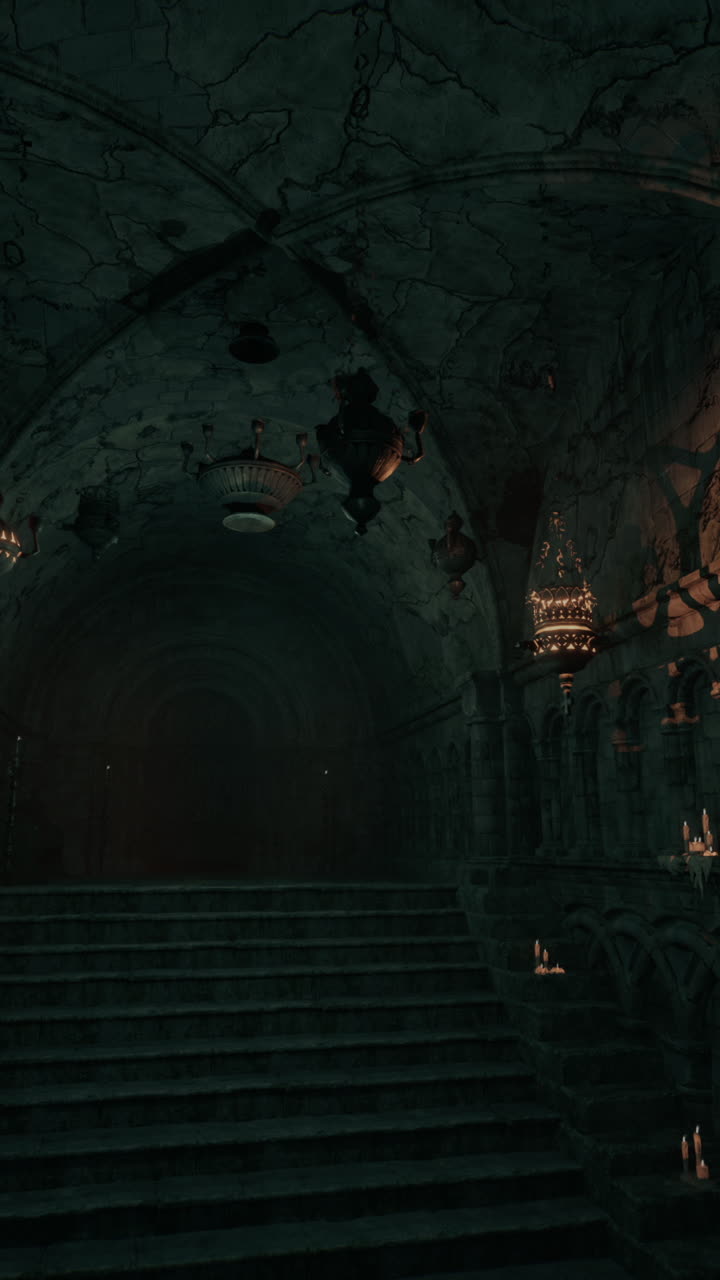 Dark and Creepy Stone Stairs Leading into a Mysterious Underground Tunnel