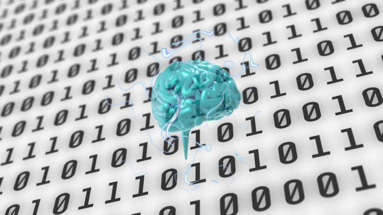 Animation of human brain and binary coding data processing