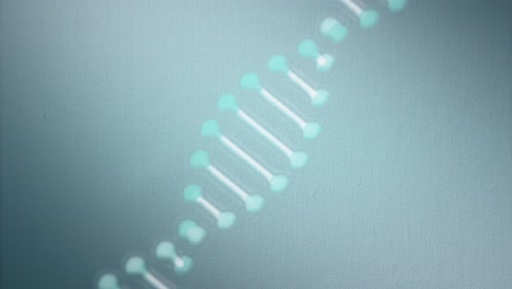 animación de una hélice de adn giratoria contra un fondo azul.