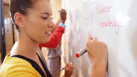 Business-executives-writing-on-whiteboard