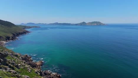 Aerial-View-of-the-North-Atlantic-Ocean-In-Summer-From-Donon,-Cangas,-Spain