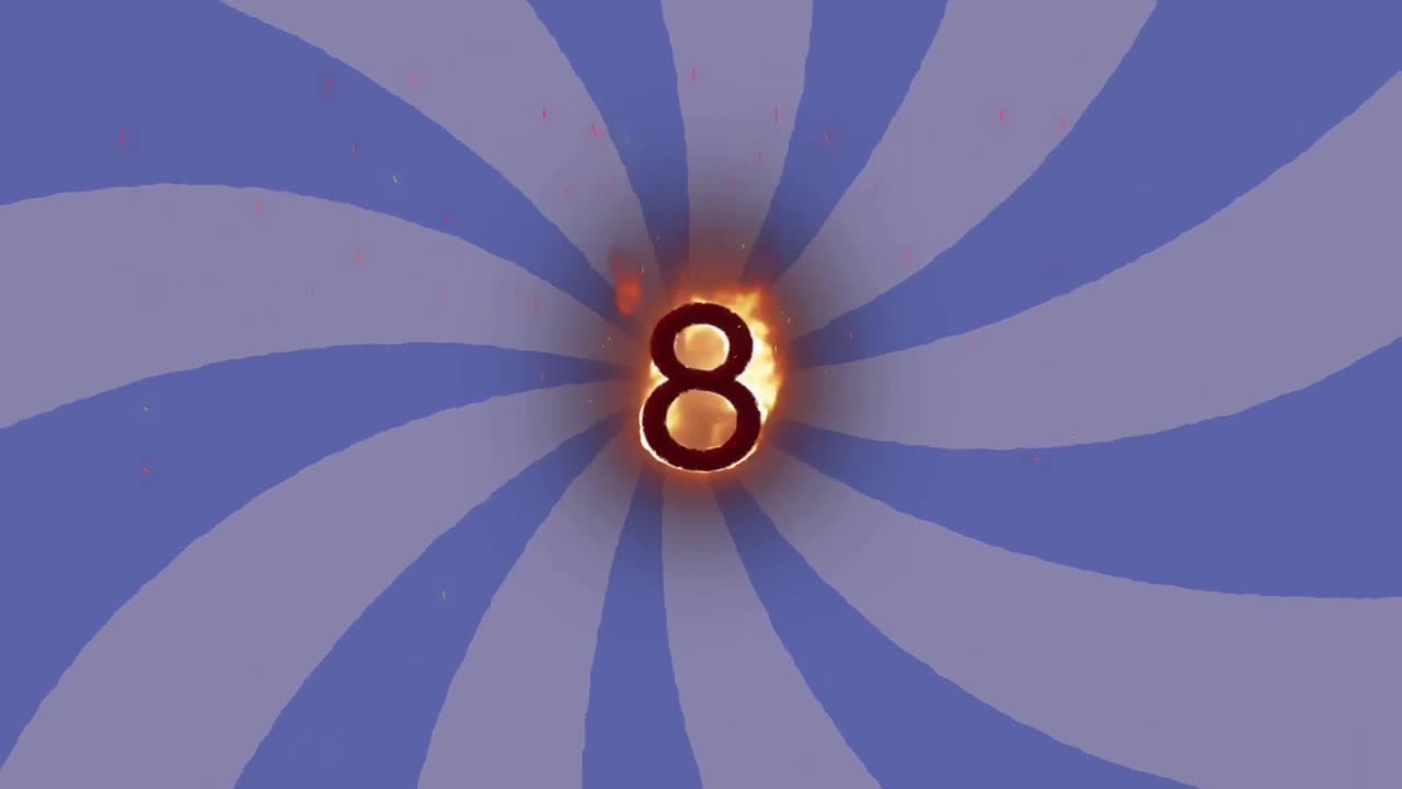Digital animation of flame effect over number eight against spinning ...