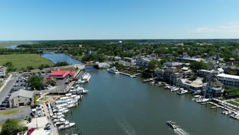 aerial of lewes canal, delaware, usa with recreational boats and yachts