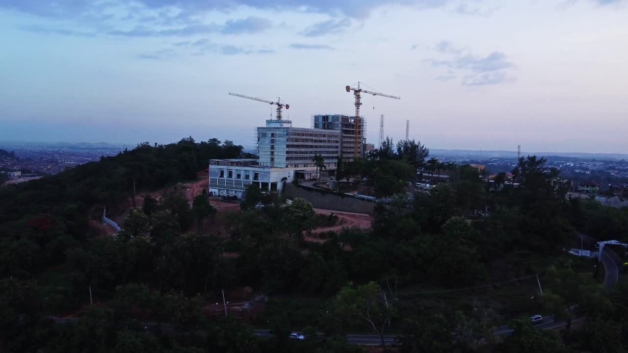 Stunning establishing shot of the Premier Hotel under construction in Ibadan, Nigeria