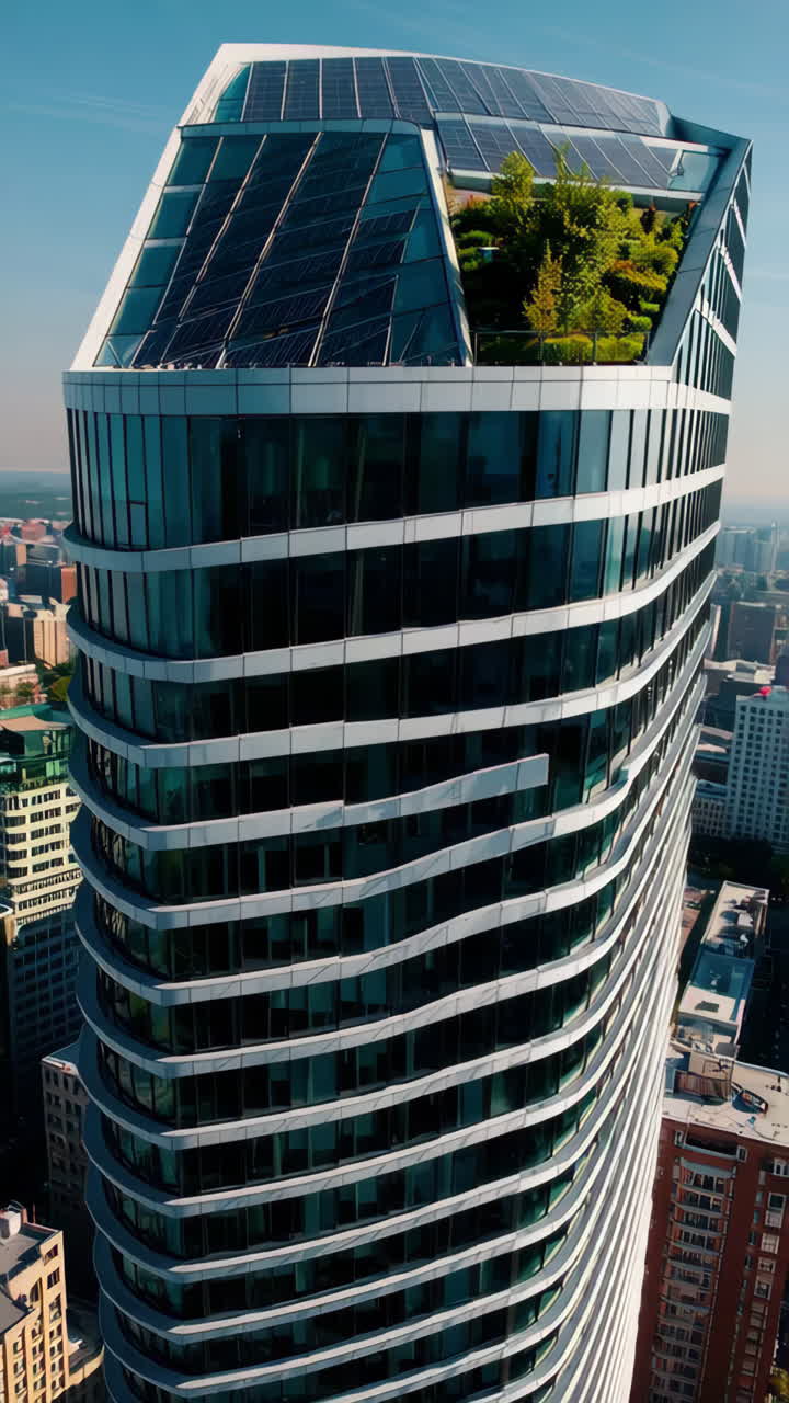Spiral Modern Skyscraper with Solar Panels and Green Roof