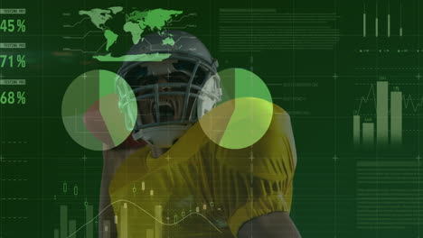 animación del procesamiento de datos sobre un jugador de fútbol americano masculino lanzando la pelota