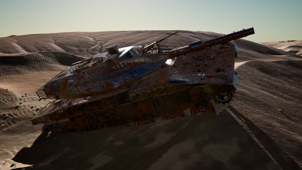 Vecchio carro armato arrugginito nel deserto