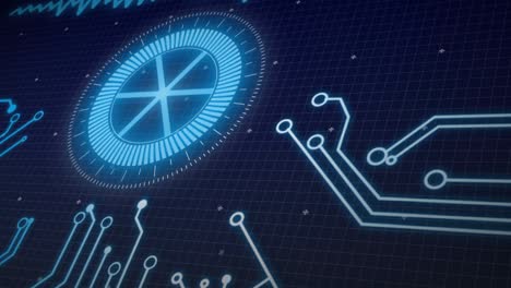 Animation of scope scanning, processor elements and data processing over grid