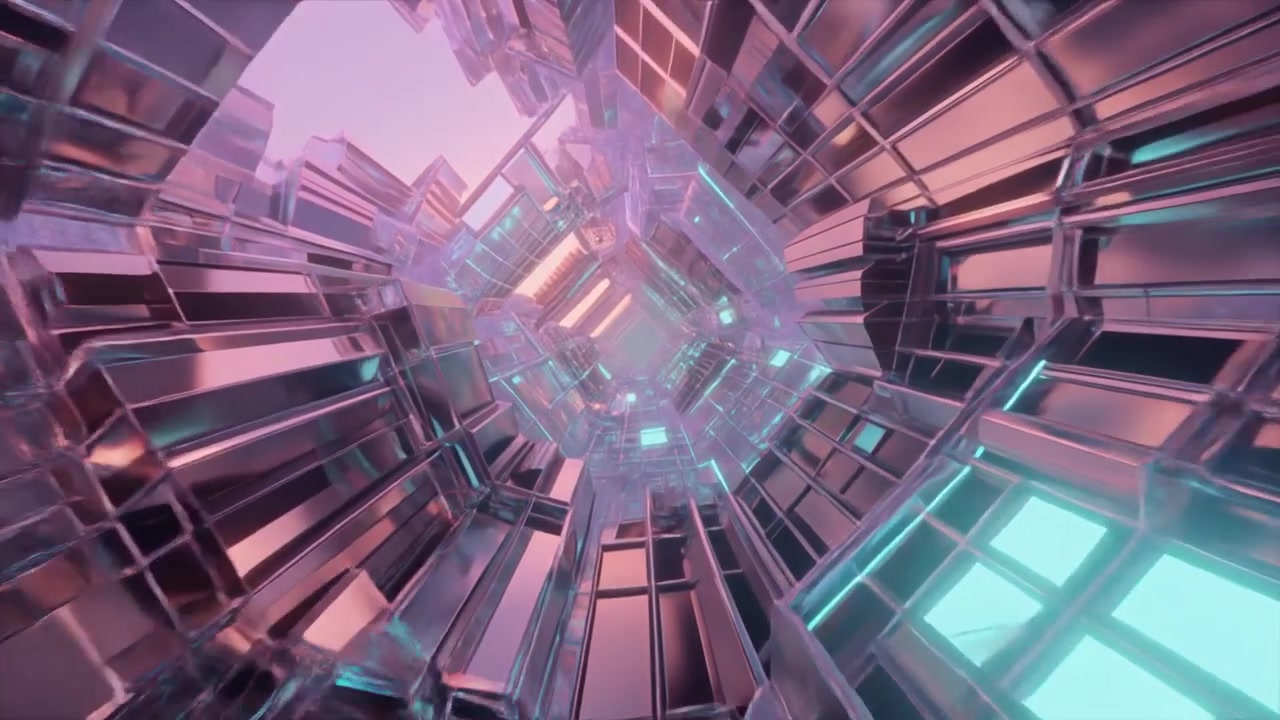 Abstract 3D Tunnel With Reflective Metallic Surfaces and Glowing Lights