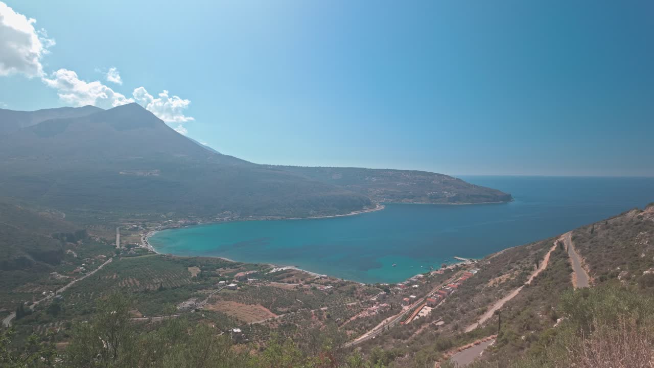 Elevated views over the Peloponnese Mani rugged coastline landscape