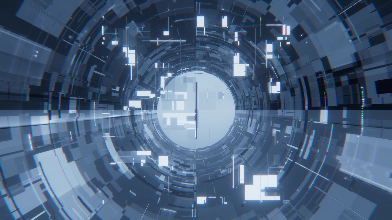 Abstract Blue Futuristic Digital Tunnel with Glowing Cybernetic Data