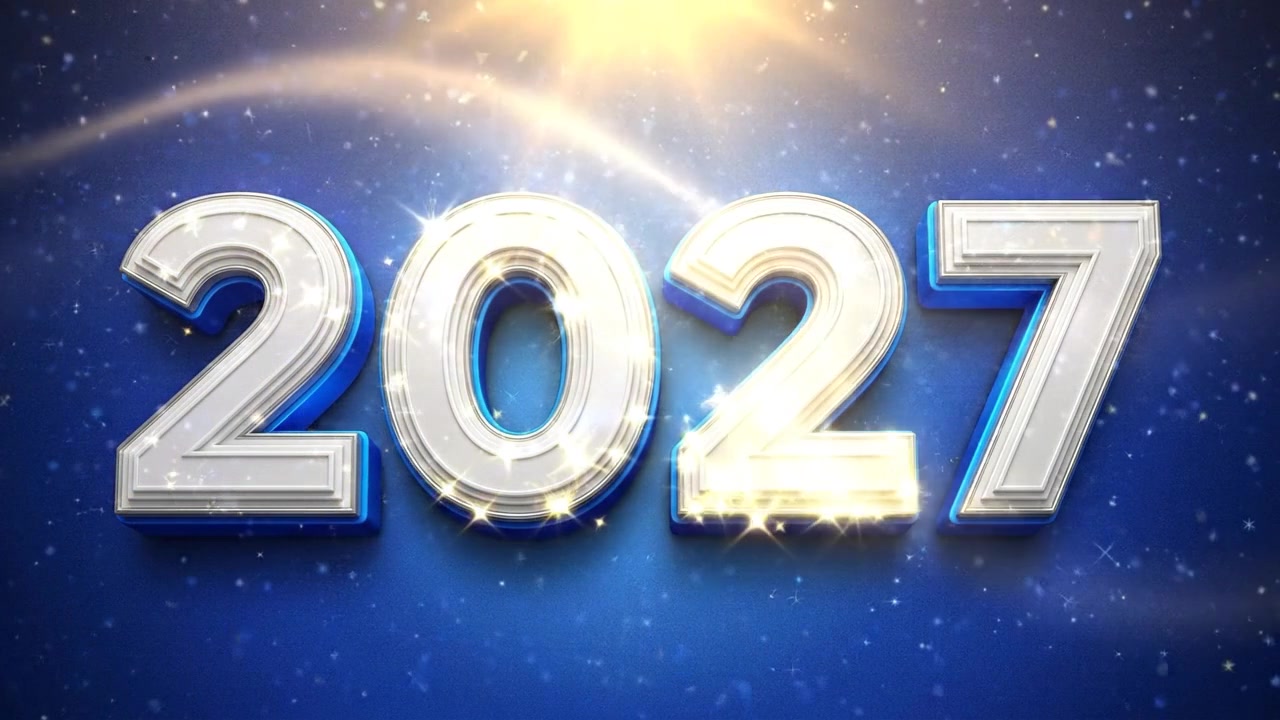 Animated 2027 New Year Greeting with Sparkling Light Effects