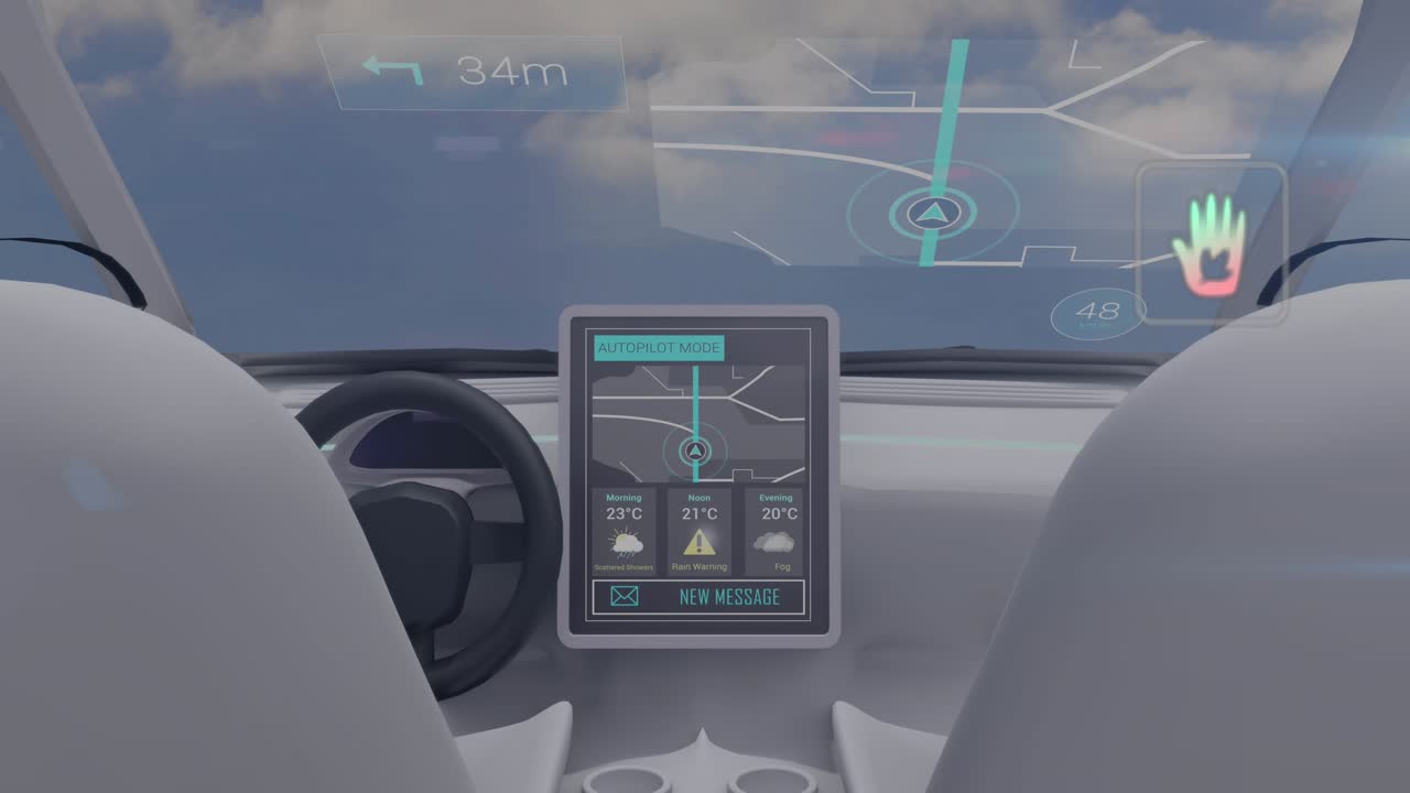 Animazione di icone di elaborazione dati ed ecologia su un'auto