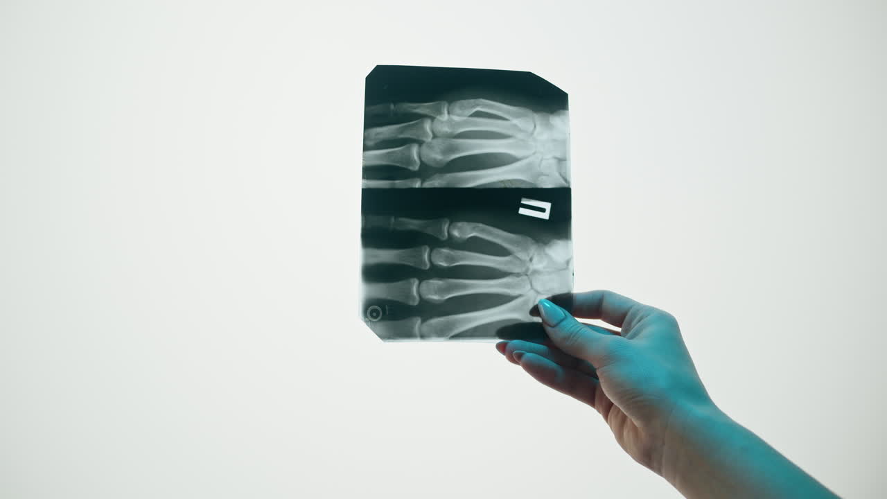 Hand Holding and Examining Medical X-ray of Bones