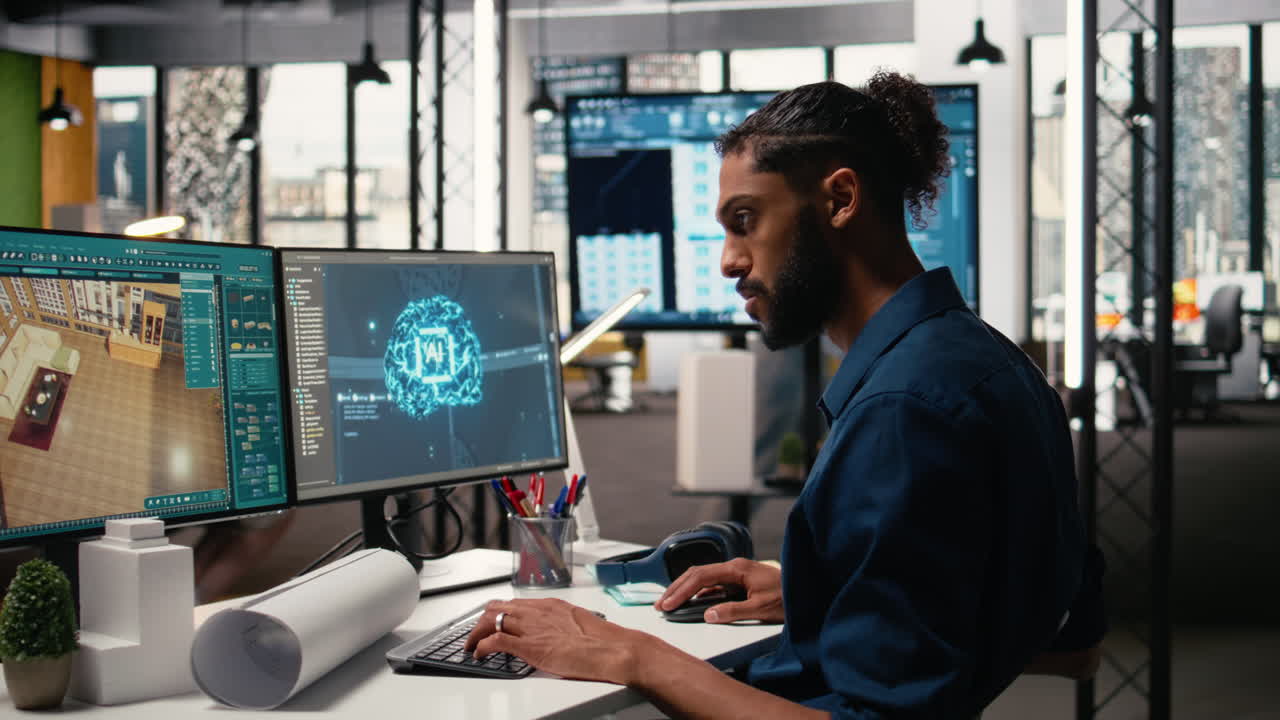 Property developer analyzing real estate projects with AI driven data science