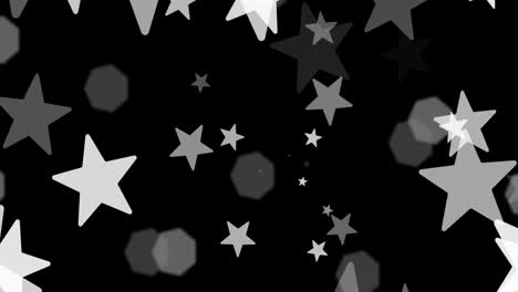 animation of stars falling and christmas fairy lights flickering over black background