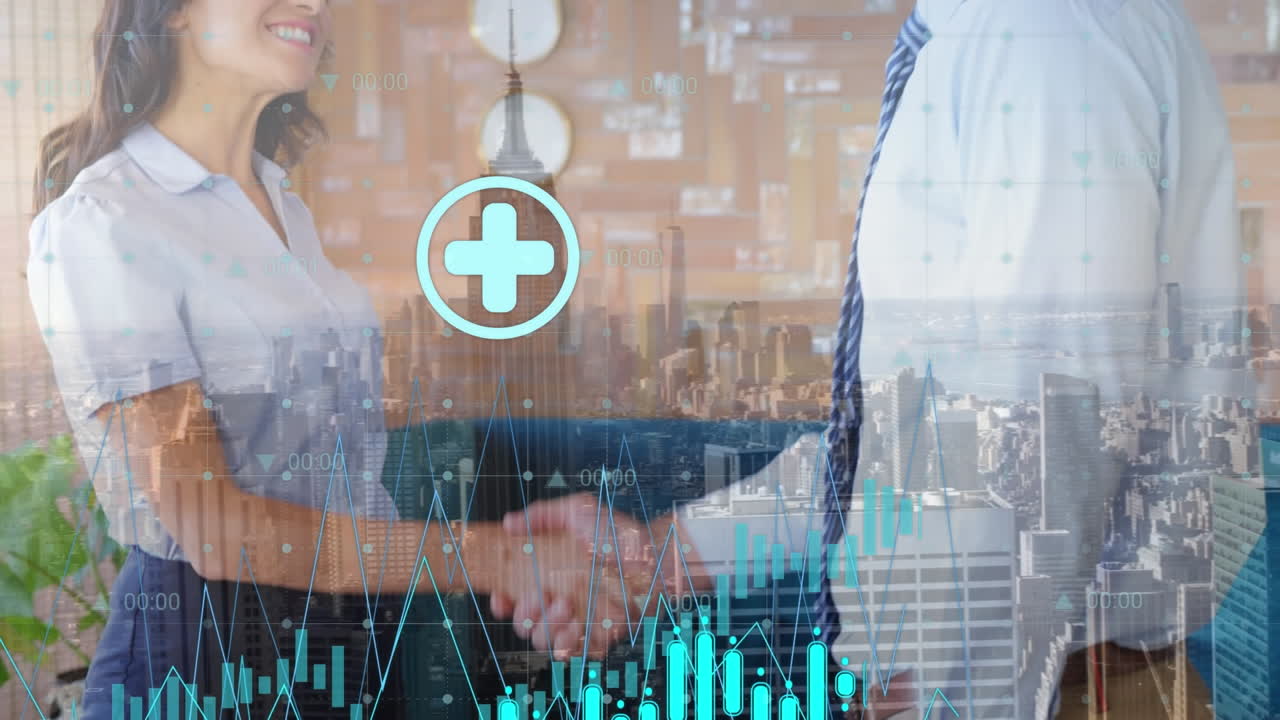 animación del procesamiento de datos financieros en diversos empresarios y paisajes urbanos