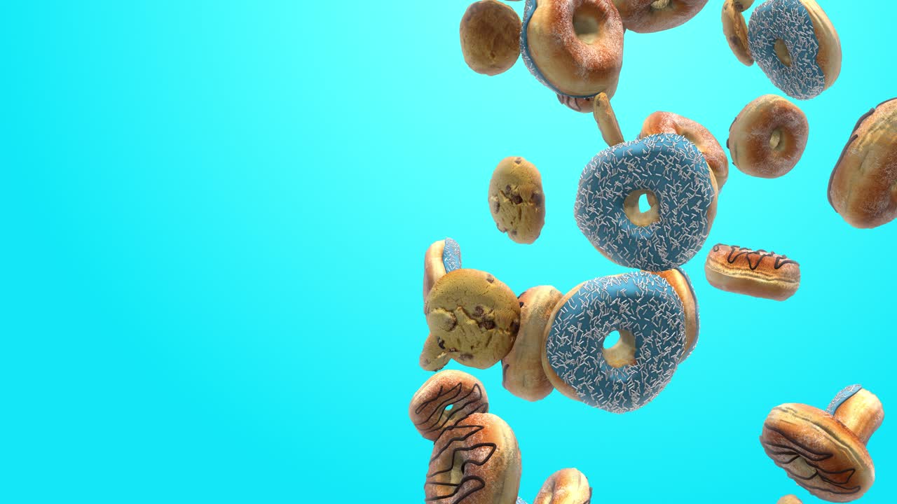 diferentes rosquillas en un fondo azul