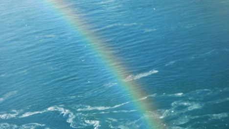 close up of rainbow with water flowing during winter in background