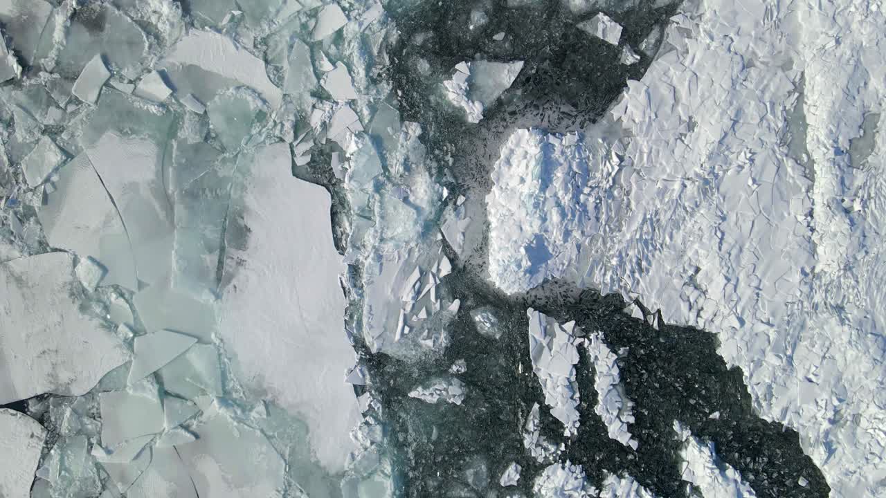 Incredible winter big  ice formations on ocean surface