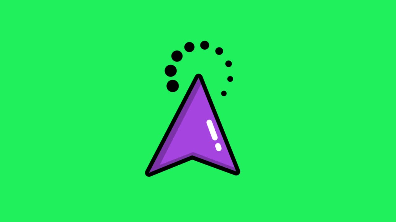 Animation purple mouse cursor isolate on green background.