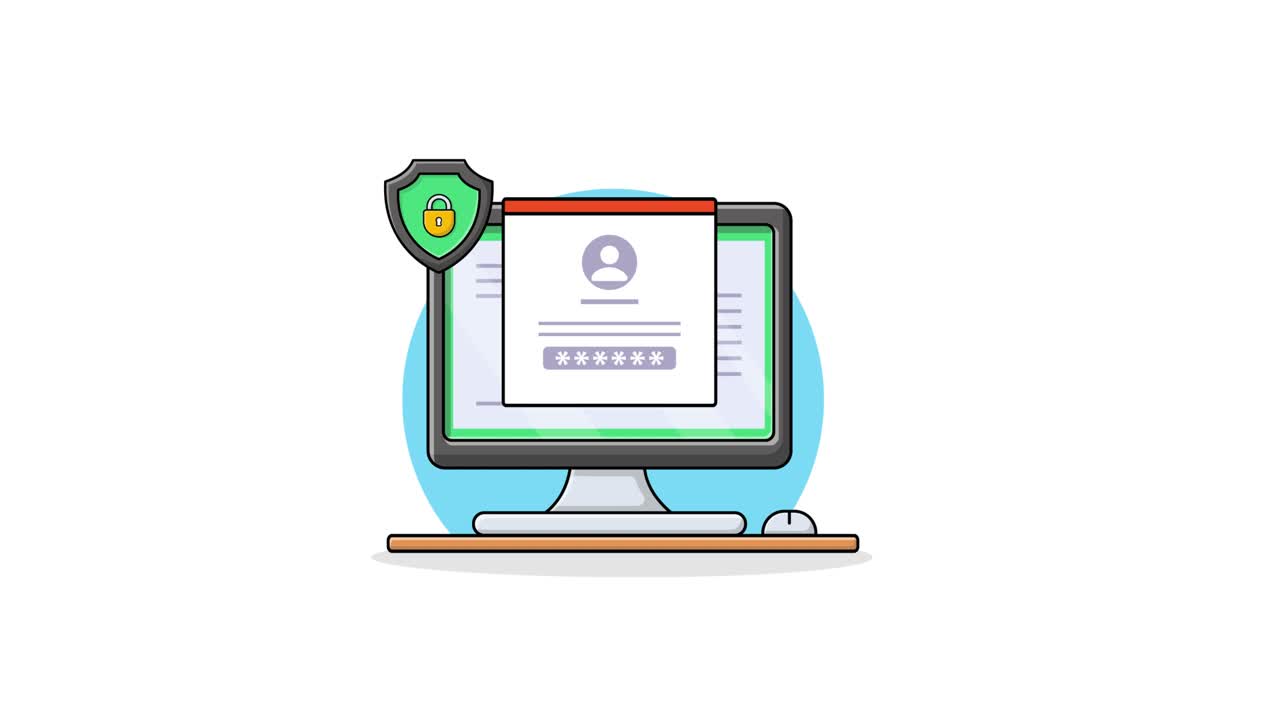 Animated Computer Screen with Login Form and Security Shield