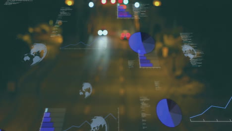 animación de estadísticas y procesamiento de datos sobre el paisaje urbano