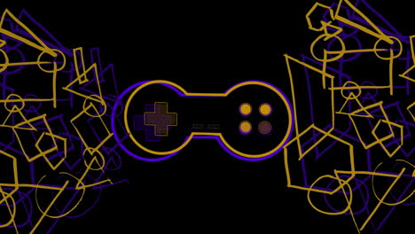 animation of yellow and purple video game logo